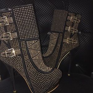 Black gold studded stiletto booties